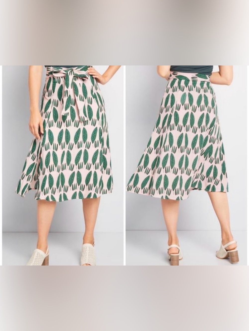 PEPALOVES Green Leaf Print A-Line Skirt - Women - Picture 3 of 8